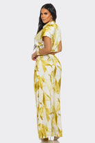Women's Navy Flowing Petal Wrap Top & Wide Leg Pants Set – full-length view