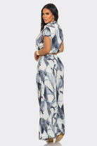 Women's Navy Flowing Petal Wrap Top & Wide Leg Pants Set – side view