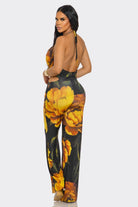 Women's Tropical Allure Floral Cowl Neck Ring Detail Wide Leg Jumpsuit – front view
