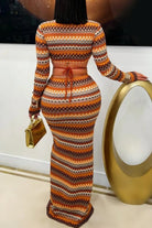 Striped knit maxi skirt set front