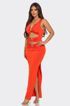Women's Golden Siren Triple Ring Cutout Slit Maxi Dress – back view