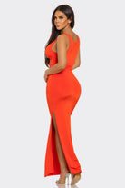 Women's Golden Siren Triple Ring Cutout Slit Maxi Dress – side view