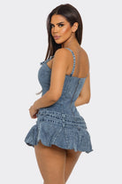 Women's Denim Darling Belted Mini Romper Dress – side view