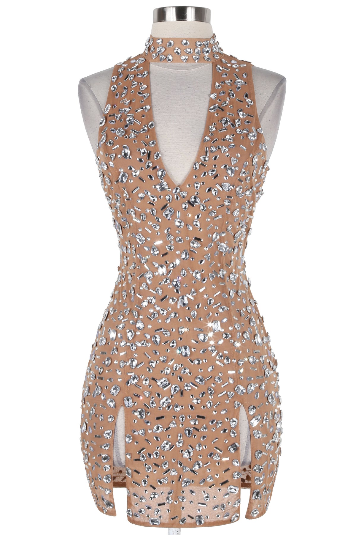 Women's Rhinestone Embellished Halter Open Back Mini Dress - photo 2