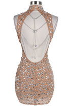 Women's Rhinestone Embellished Halter Open Back Mini Dress - photo 4