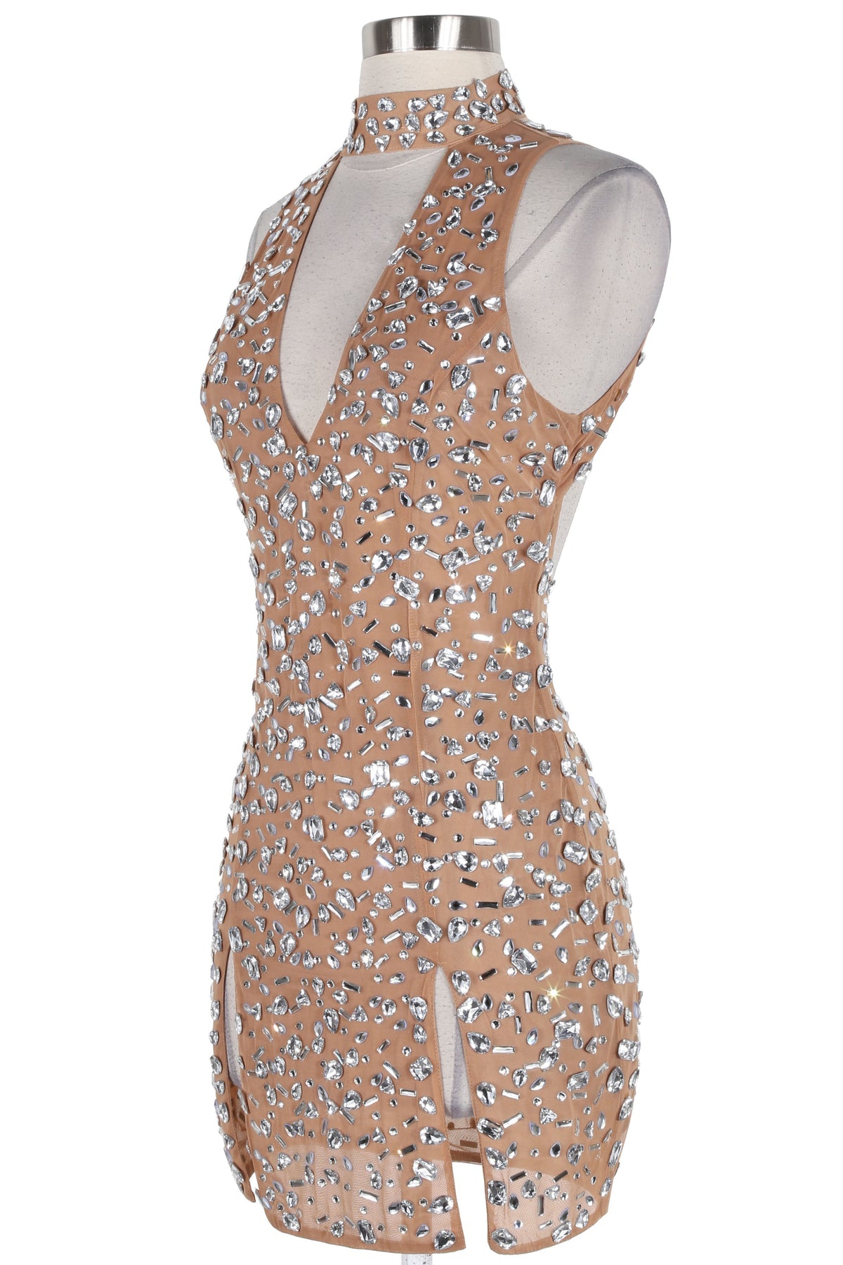 Women's Rhinestone Embellished Halter Open Back Mini Dress - photo 3