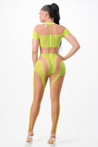 Women's Sheer Mesh Short Sleeve Crop Top & Leggings Set - photo 3
