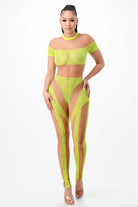Women's Sheer Mesh Short Sleeve Crop Top & Leggings Set