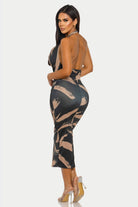 Women's Fierce Stroke Abstract Print Cowl Neck Halter Midi Dress – detail view