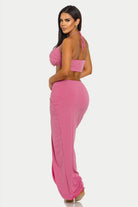 Women's Twist & Dazzle Halter Crop Top & Twist Front Slit Maxi Skirt Set – back view