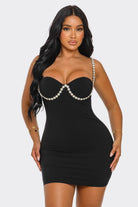 Women's Black Pearl Embrace Sweetheart Pearl Detail Mini Dress – detail view