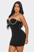 Women's Black Pearl Embrace Sweetheart Pearl Detail Mini Dress – back view