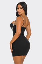 Women's Black Pearl Embrace Sweetheart Pearl Detail Mini Dress – side view
