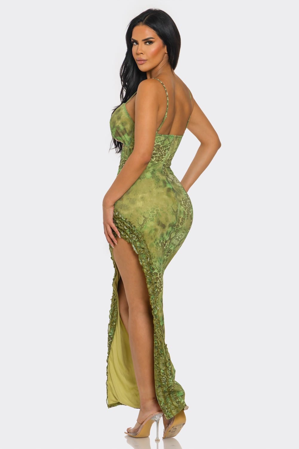 Women's Venom Allure Snake Print Cutout Maxi Slit Dress – full-length view