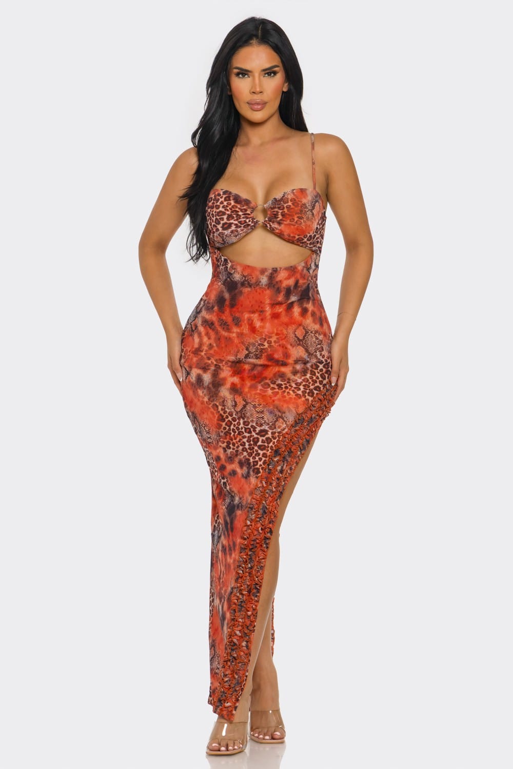 Women's Venom Allure Snake Print Cutout Maxi Slit Dress – side view
