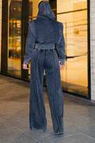 Women's sculptural shoulder crop hoodie and wide leg jogger set