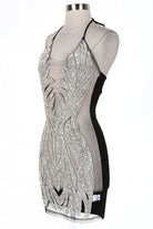 Women's silver sequin halter sheer mesh mini dress - photo 3