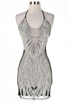 Women's silver sequin halter sheer mesh mini dress - photo 2