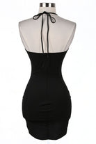 Women's black sequin halter sheer mesh mini dress