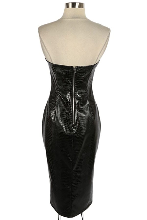 Women's Faux Leather Lace-Up Corset Midi Dress - photo 3