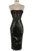 Women's Faux Leather Lace-Up Corset Midi Dress