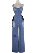 Women's Denim Strapless Corset Wide Leg Jumpsuit