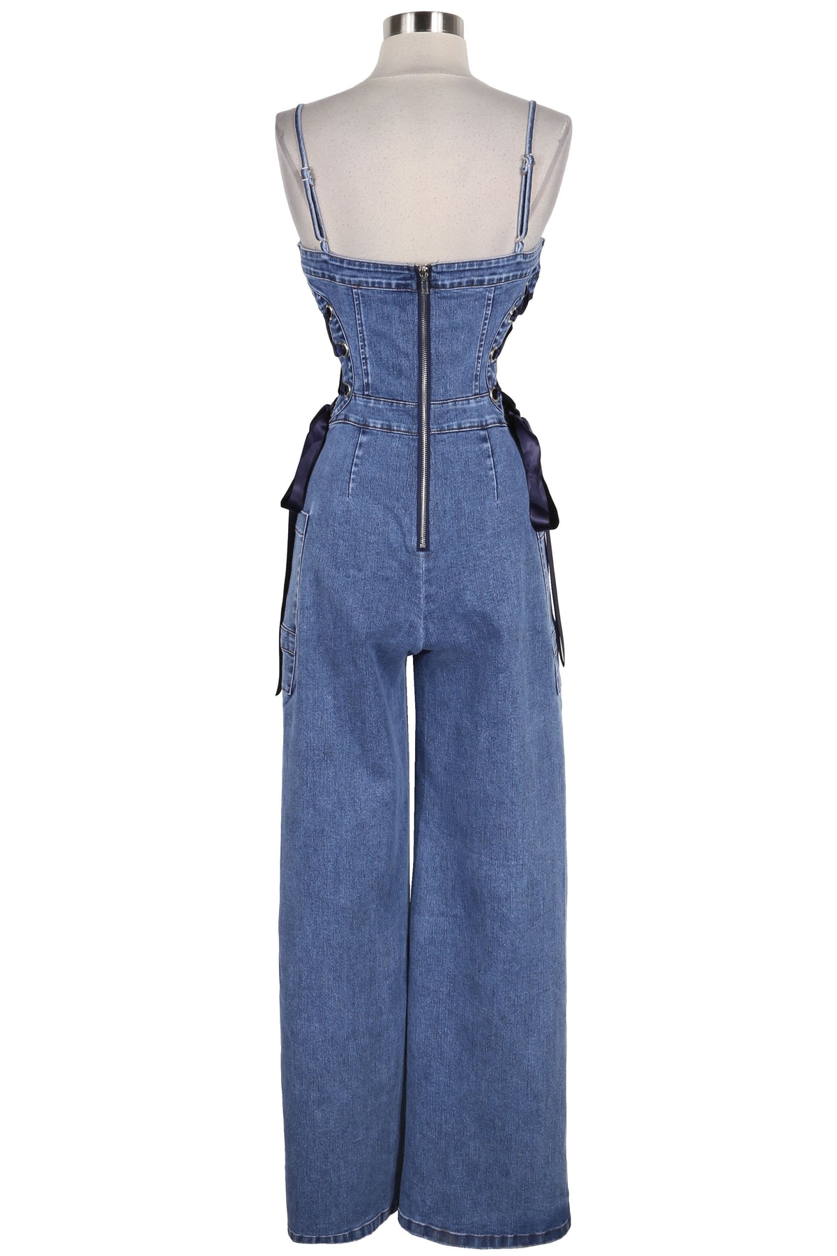 Women's Denim Strapless Corset Wide Leg Jumpsuit - photo 3