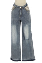 Women's Medium Wash Chain Detail Wide Leg Jeans
