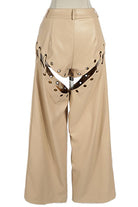 Women's Faux Leather Chain Cutout Wide Leg Pants - photo 3