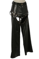 Women's Faux Leather Chain Cutout Wide Leg Pants - photo 2