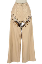 Women's Faux Leather Chain Cutout Wide Leg Pants