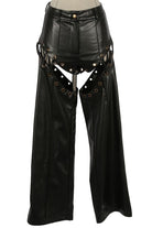 Women's Faux Leather Chain Cutout Wide Leg Pants