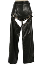 Women's Faux Leather Chain Cutout Wide Leg Pants - photo 3
