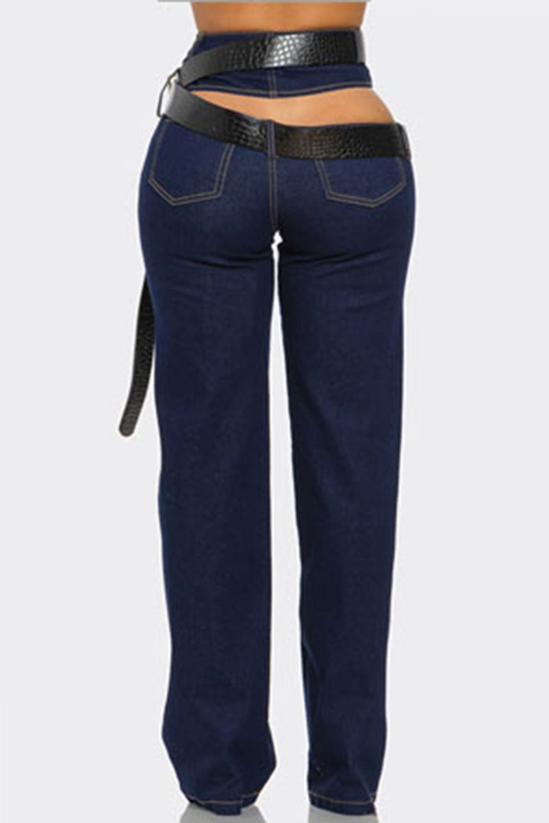 Cut out belted jeans front view
