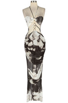 Women's Tie-Dye Print Halter Maxi Dress – Black