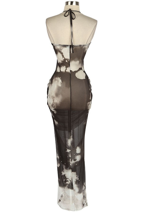 Women's Tie-Dye Print Halter Maxi Dress – Black - photo 3