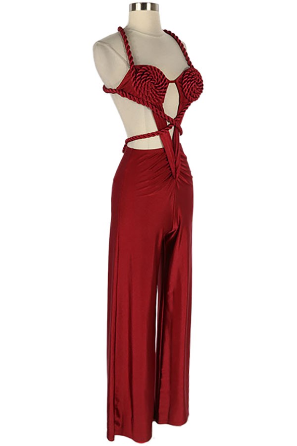 Women's Satin Halter Cutout Wide Leg Jumpsuit - photo 2