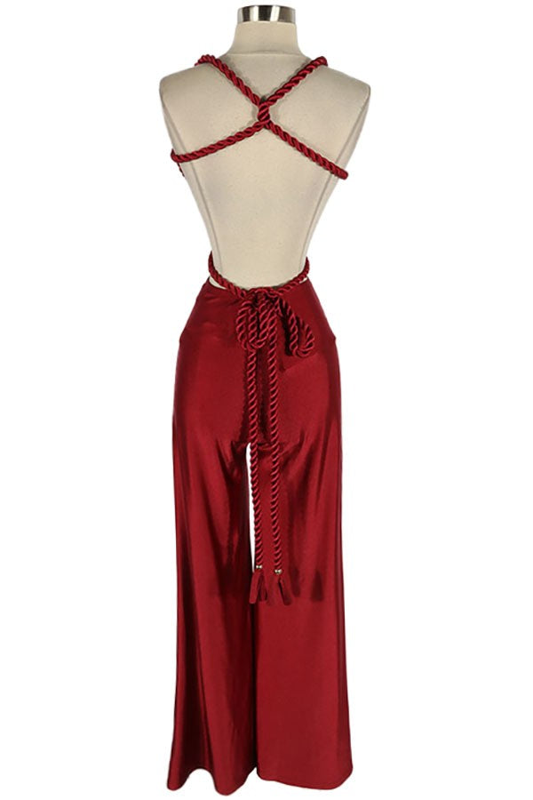 Women's Satin Halter Cutout Wide Leg Jumpsuit - photo 3