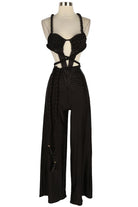 Women's Satin Halter Cutout Wide Leg Jumpsuit