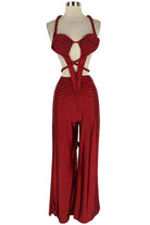 Women's Satin Halter Cutout Wide Leg Jumpsuit