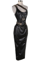 Women's Faux Leather One Shoulder Buckle Midi Dress - photo 2