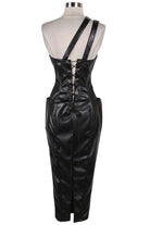 Women's Faux Leather One Shoulder Buckle Midi Dress - photo 3