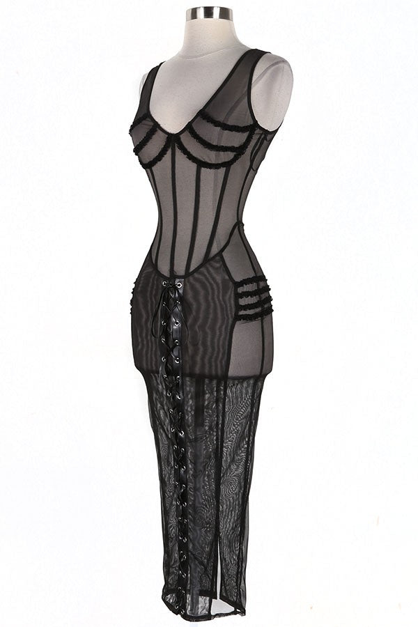 Women's Sheer Mesh Corset Midi Dress - photo 2