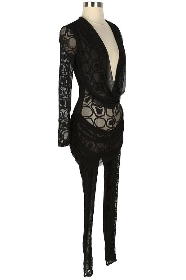 Women's Lace Plunge Long Sleeve Jumpsuit - photo 2