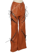 Women's Faux Leather Lace-Up Side Wide Leg Pants - photo 2