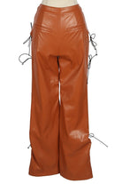 Women's Faux Leather Lace-Up Side Wide Leg Pants - photo 3