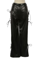 Women's Faux Leather Lace-Up Side Wide Leg Pants - photo 3