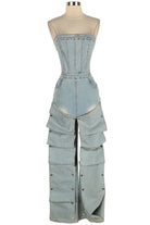 Women's Strapless Cargo Denim Jumpsuit