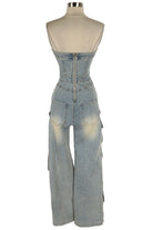 Women's Strapless Cargo Denim Jumpsuit - photo 3
