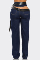 Women's Dark Wash Belted Wide Leg Jeans - photo 3